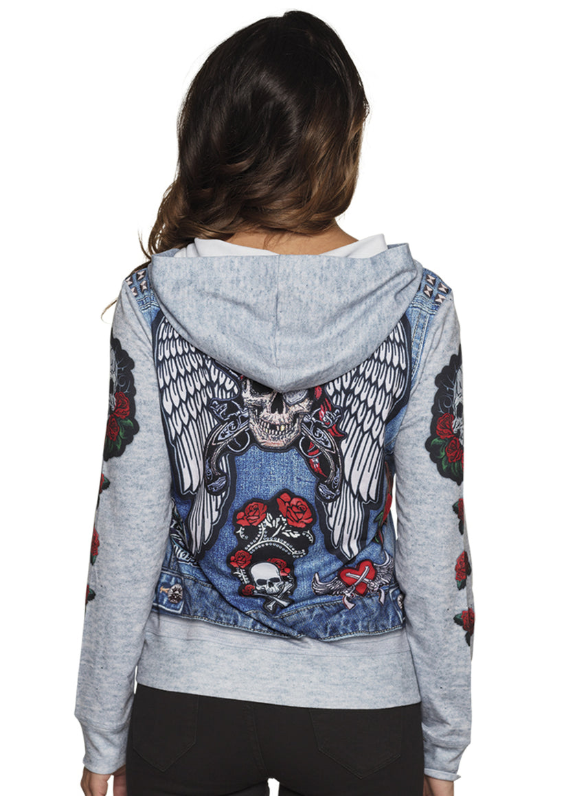 Veste motard bleu femme