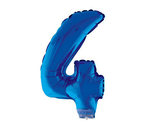 ballon chiffre 4 en aluminium avec bâton bleu 40cm