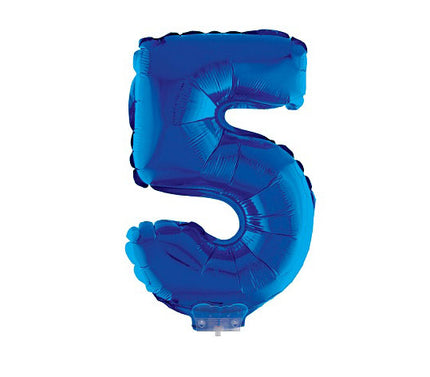 ballon chiffre 5 en aluminium avec bâton bleu 40cm