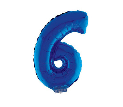 ballon chiffre 6 en aluminium avec bâton bleu 40cm