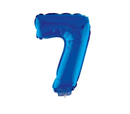 ballon chiffre 7 en aluminium avec bâton bleu 40cm