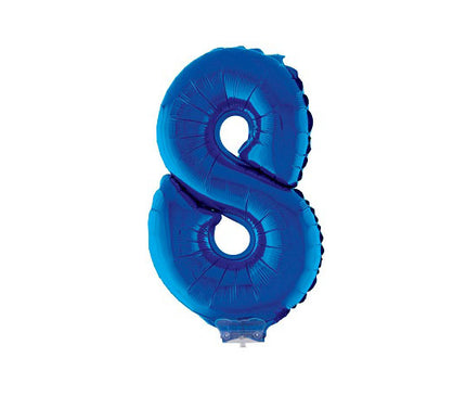 ballon chiffre 8 en aluminium avec bâton bleu 40cm