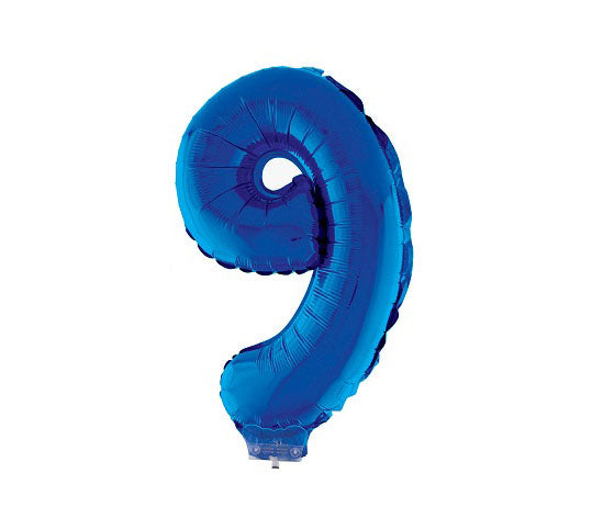 ballon chiffre 9 en aluminium avec bâton bleu 40cm