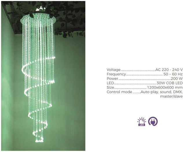 suspension chandelier fibres optiques led''s 200w 220v 1.2m