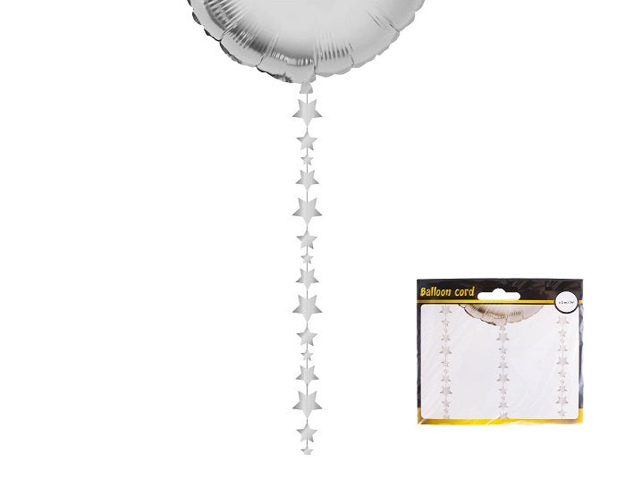 ruban pour ballon motifs étoiles argent 2m