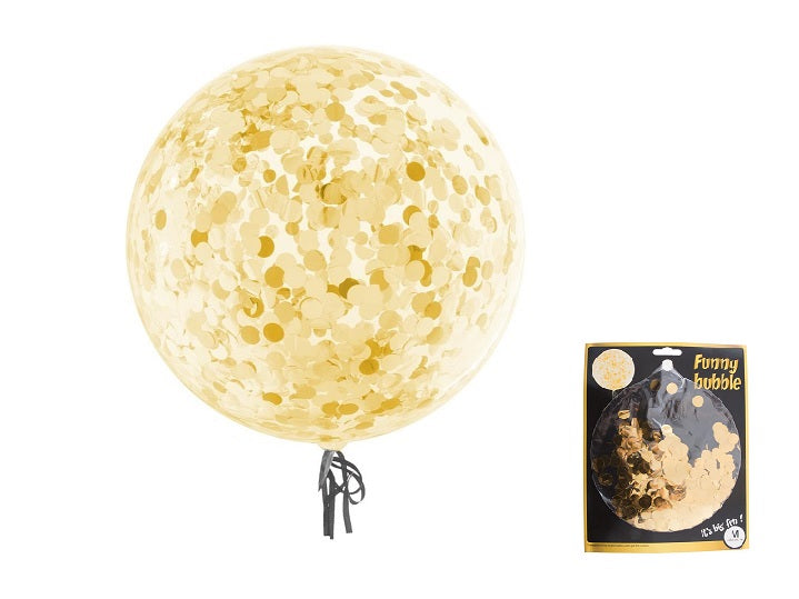 ballon rond transparent avec confettis or 45cm