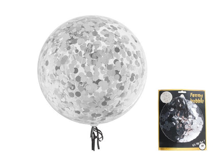 ballon rond transparent avec confettis argent 45cm
