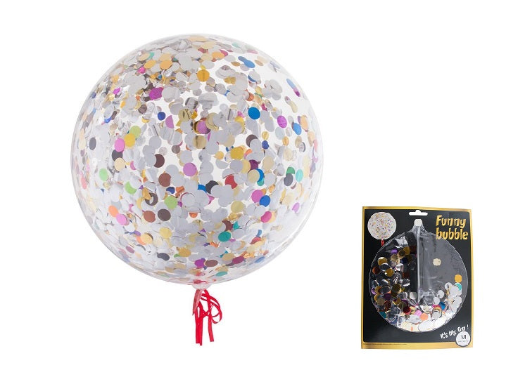 ballon rond transparent avec confettis multicolores 45cm