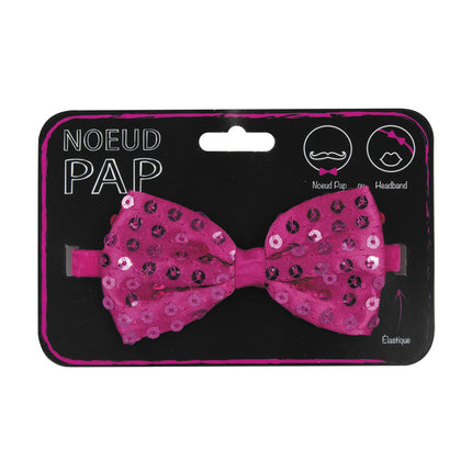 NOEUD PAP SEQUIN 8CM X 4CM ROSE