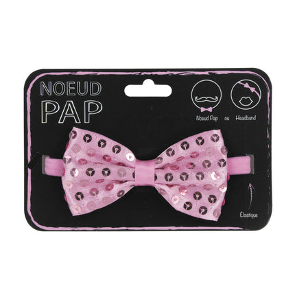 NOEUD PAP SEQUIN 8CM X 4CM ROSE CLAIR