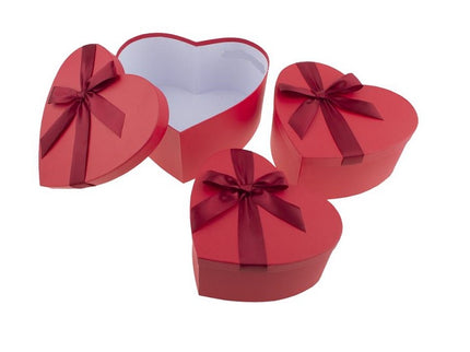 lot de 3 boîtes/urnes à cadeaux luxe motifs coeurs rouge