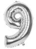 Ballon chiffre 9 argenté 86 cm