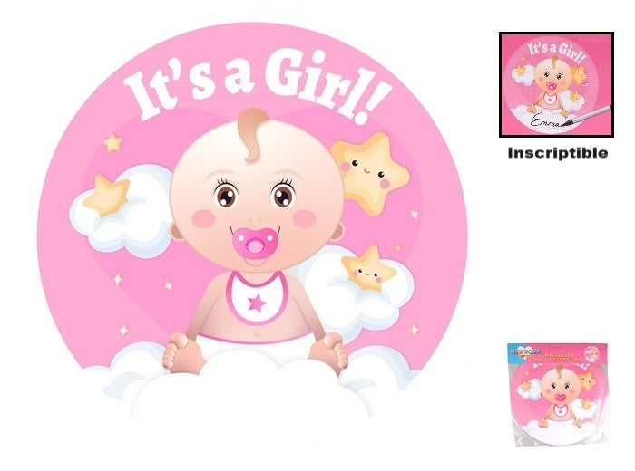 décoration murale it''s a girl! inscriptible rose 50cm