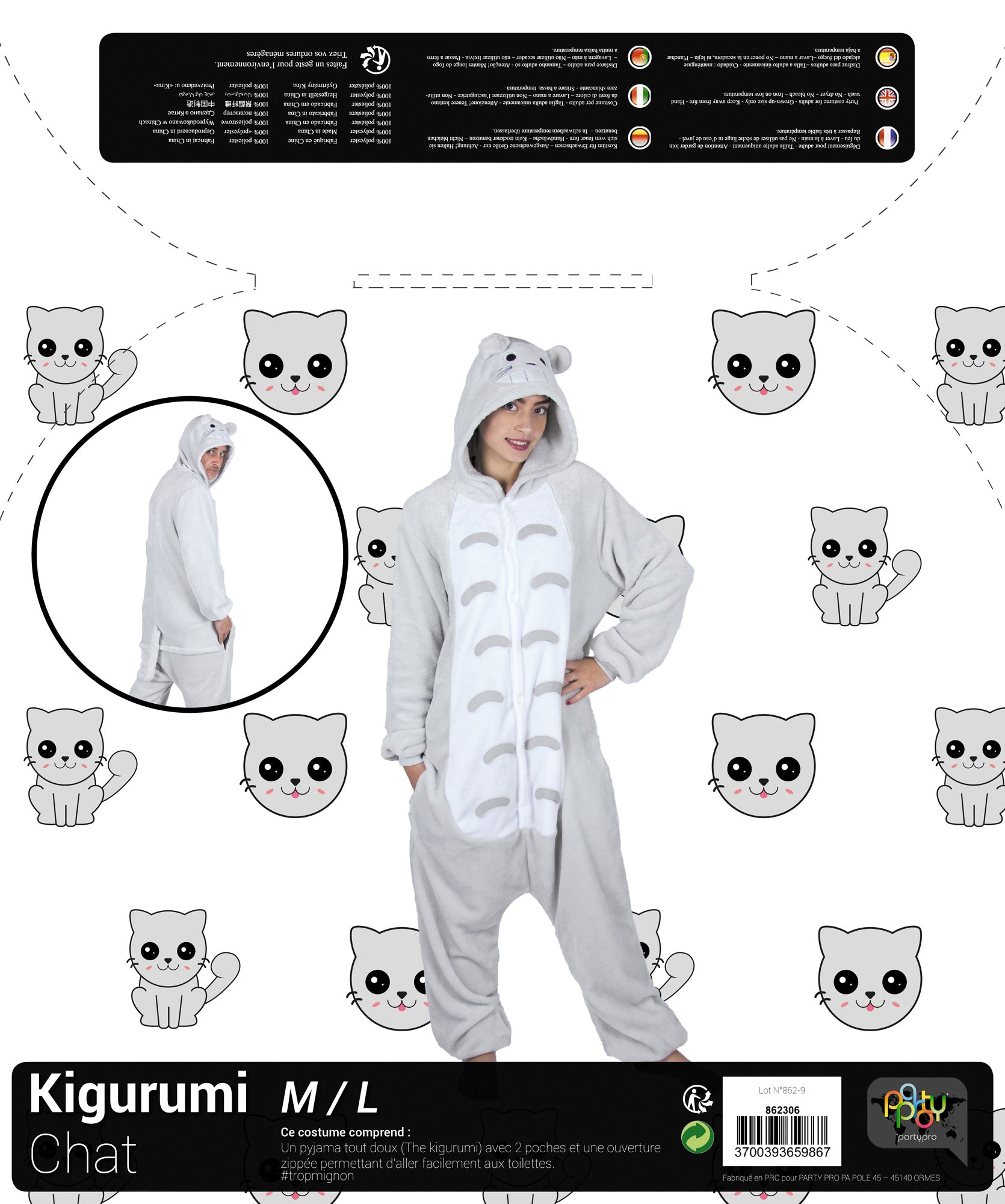 COSTUME KIGURUMI CHAT KAWAI ADULTE