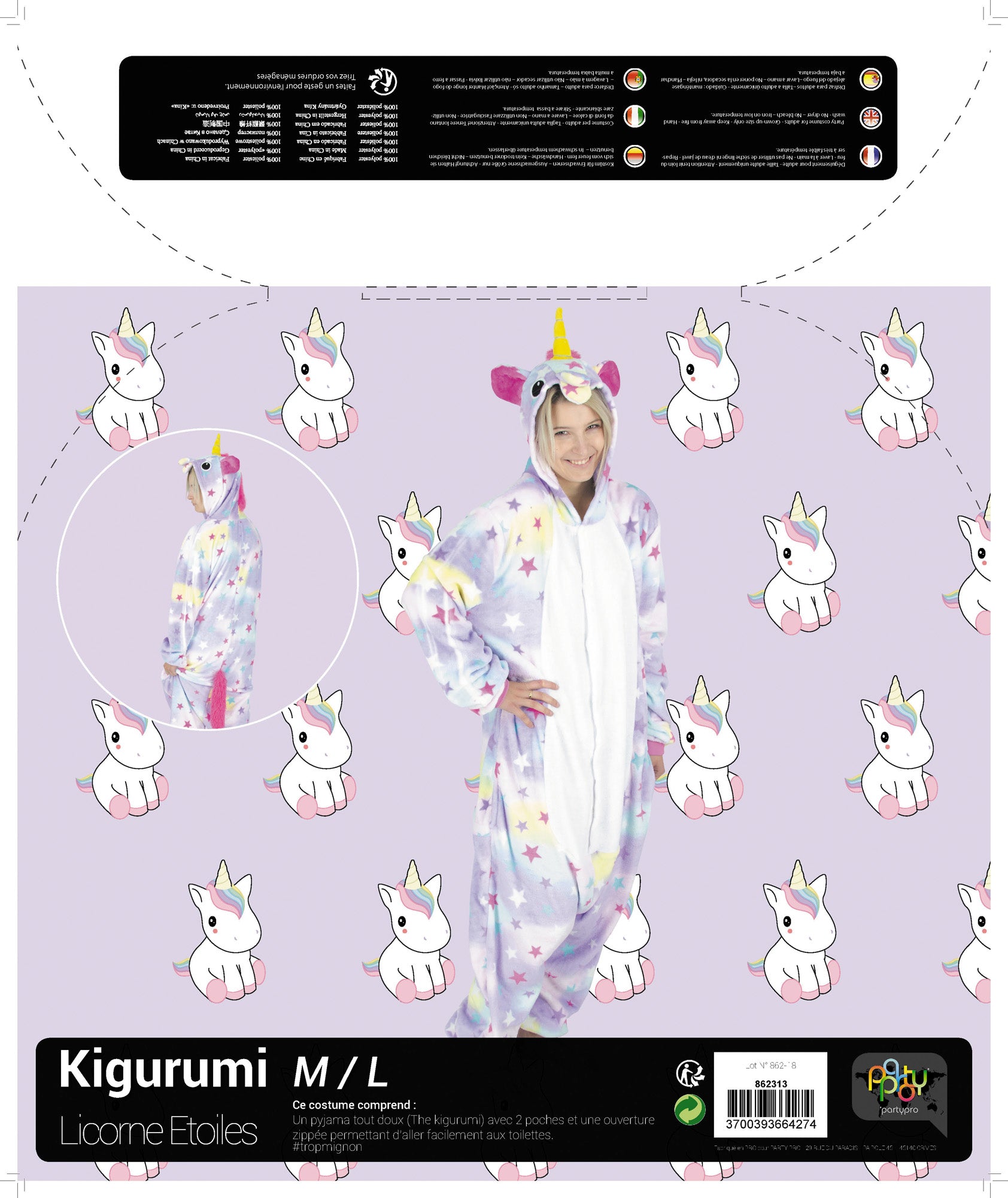 COSTUME KIGURUMI LICORNE AVEC ETOILES ADULTE