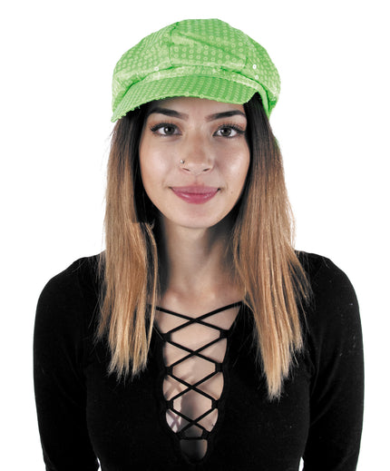 CASQUETTE DISCO SEQUIN NEON VERT
