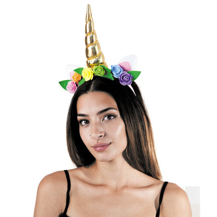SERRE TETE LICORNE DOREE A FLEURS
