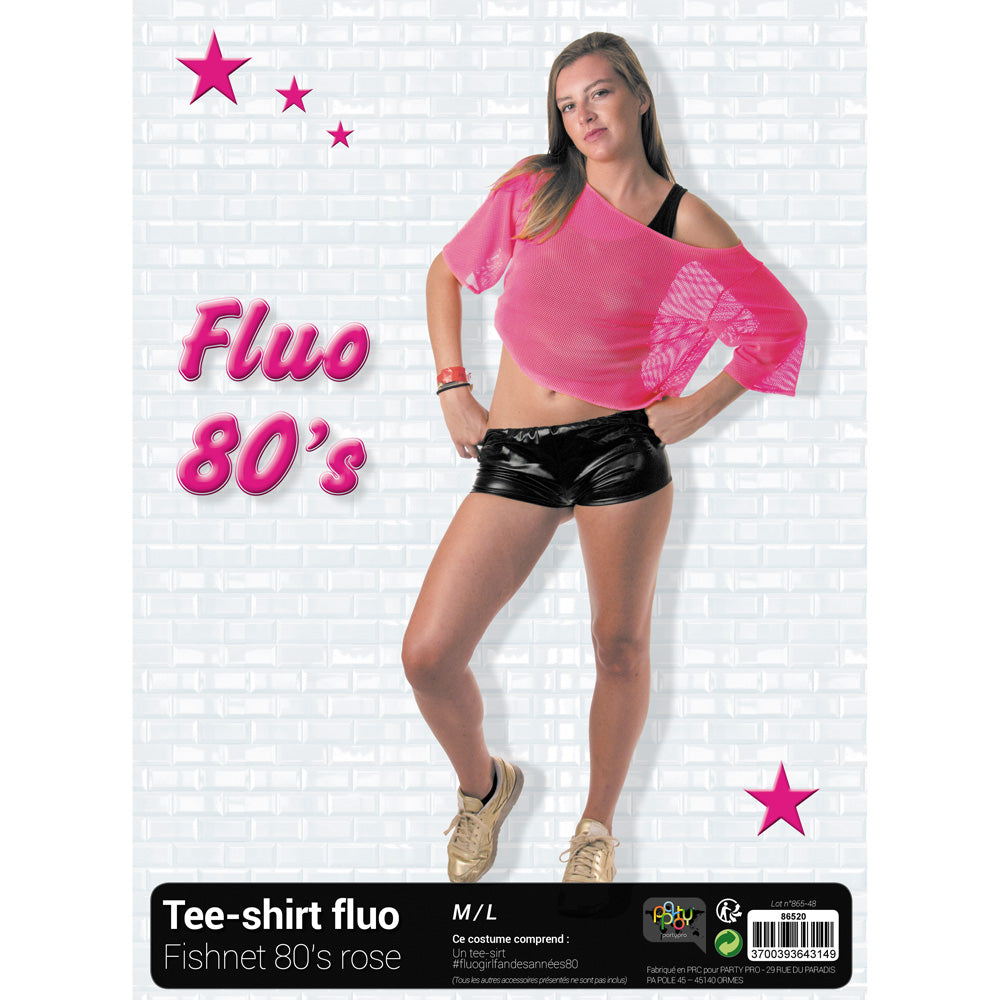 TEE-SHIRT FISHNET 80'S ROSE FLUO