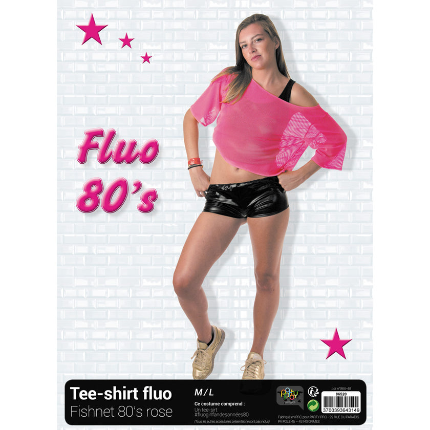 TEE-SHIRT FISHNET 80'S ROSE FLUO