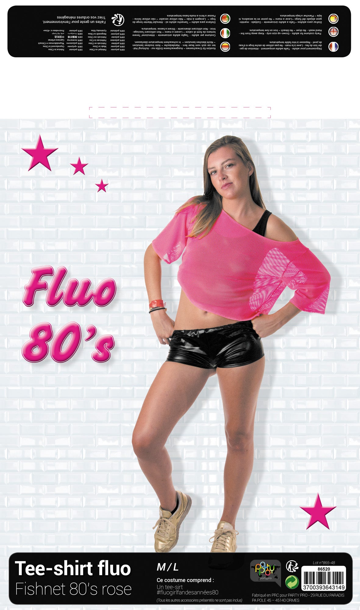 TEE-SHIRT FISHNET 80'S ROSE FLUO