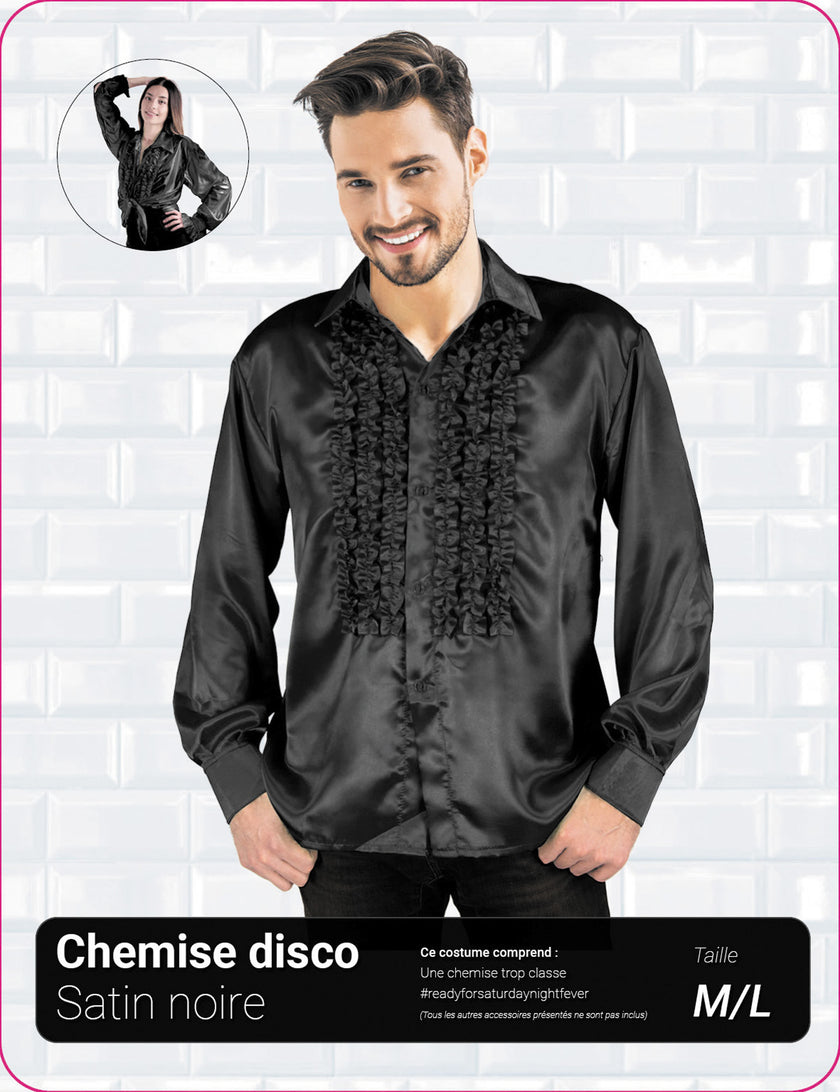 CHEMISE DISCO SATIN NOIR XL