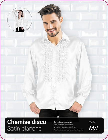 CHEMISE DISCO SATIN BLANC XL