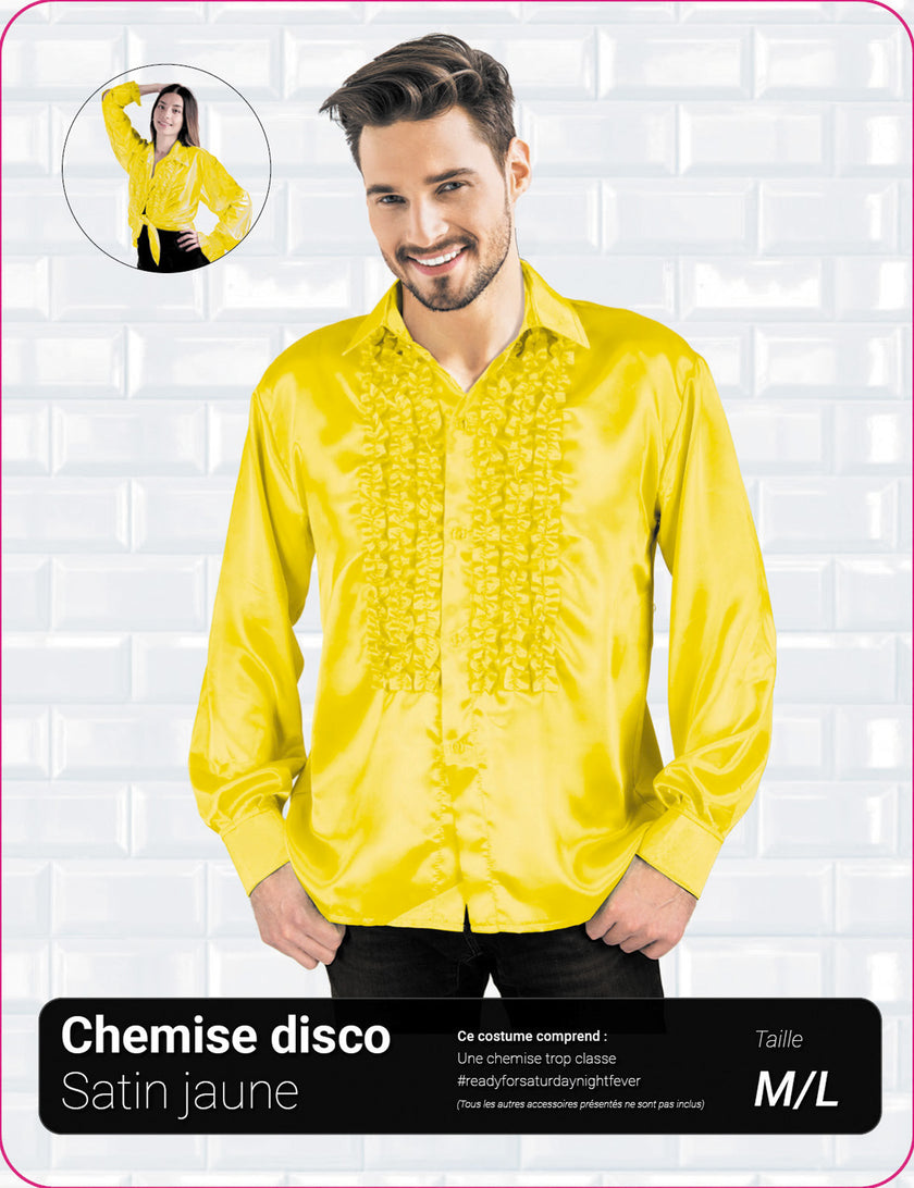 CHEMISE DISCO SATIN JAUNE XL