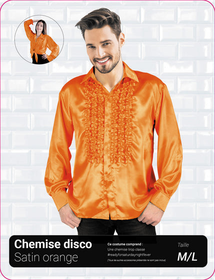 CHEMISE DISCO SATIN ORANGE XL