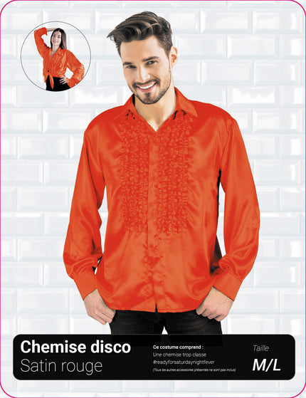 CHEMISE DISCO SATIN ROUGE XL