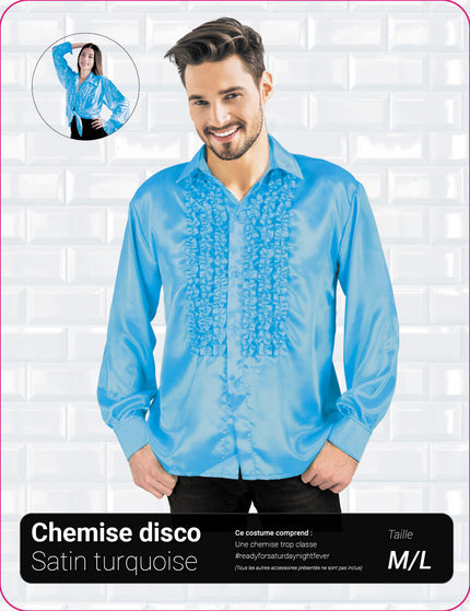 CHEMISE DISCO SATIN TURQUOISE XL