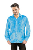 CHEMISE DISCO SATIN TURQUOISE XL
