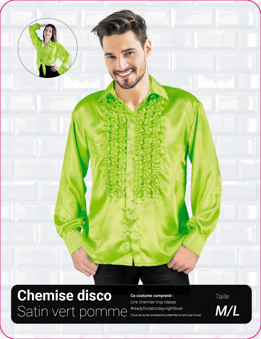 CHEMISE DISCO SATIN VERT POMME