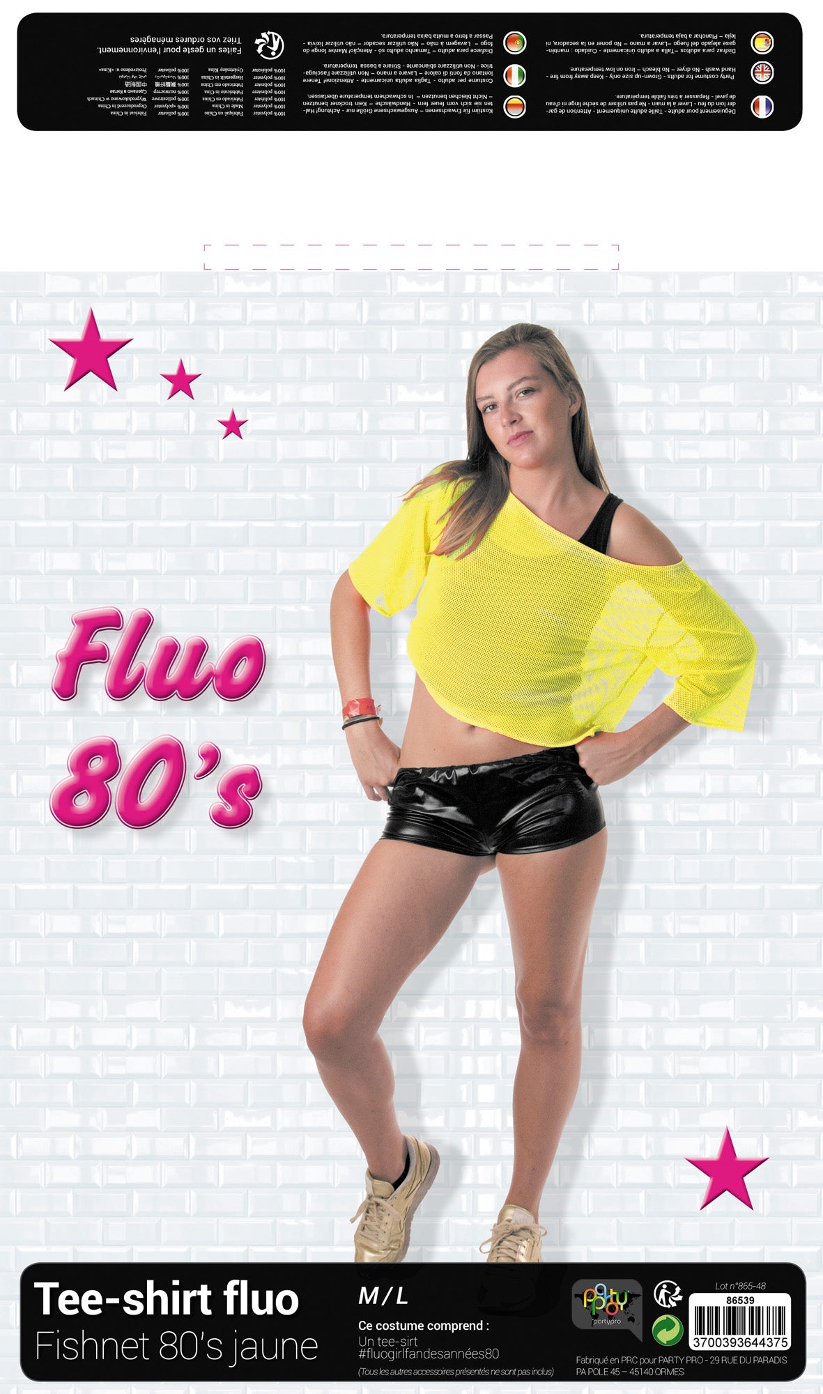 TEE-SHIRT FISHNET 80'S JAUNE FLUO