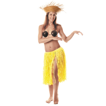 JUPE HAWAI RAFFIA JAUNE 60CM