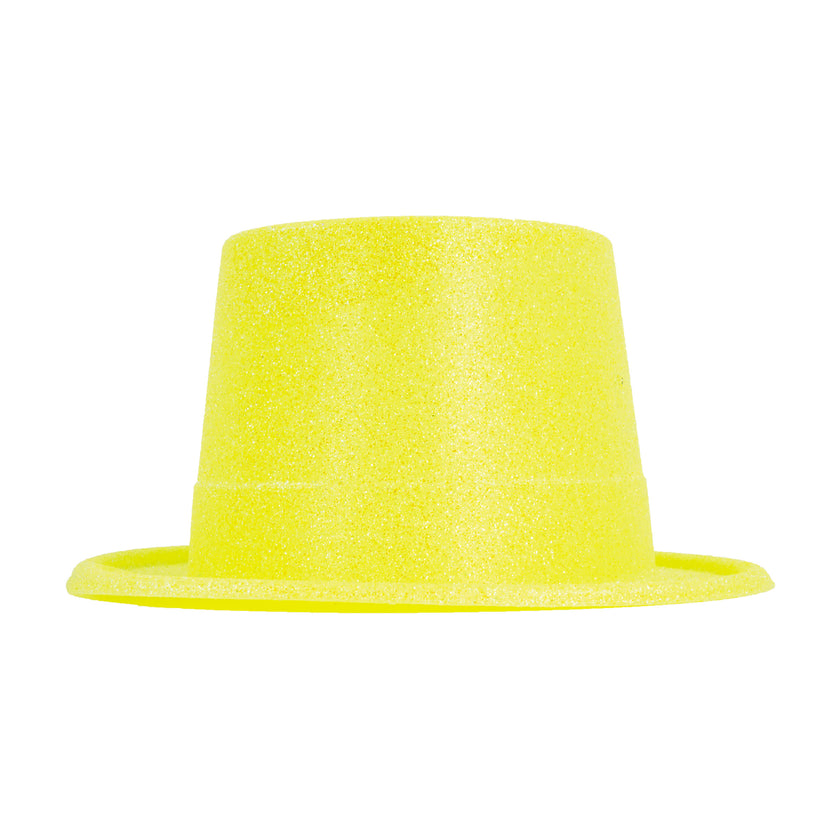 HAUT DE FORME PLASTIQUE PAILLETE FLUO 5 COULEURS ASS.