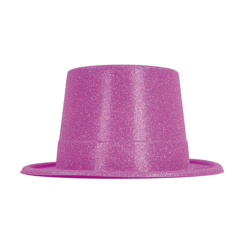 HAUT DE FORME PLASTIQUE PAILLETE FLUO 5 COULEURS ASS.