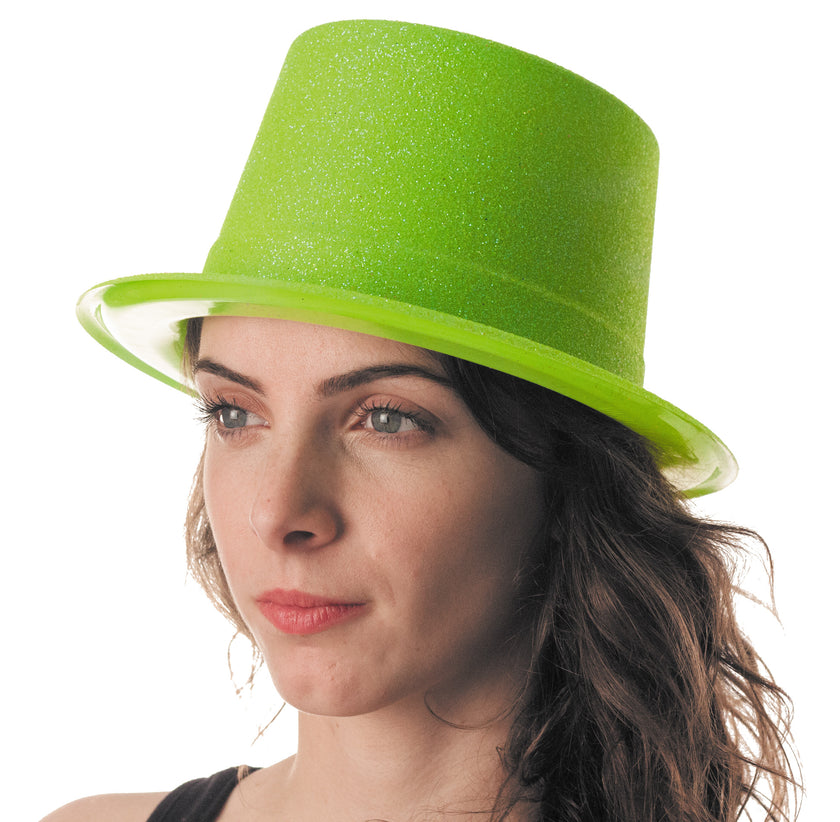 HAUT DE FORME PLASTIQUE PAILLETE FLUO 5 COULEURS ASS.