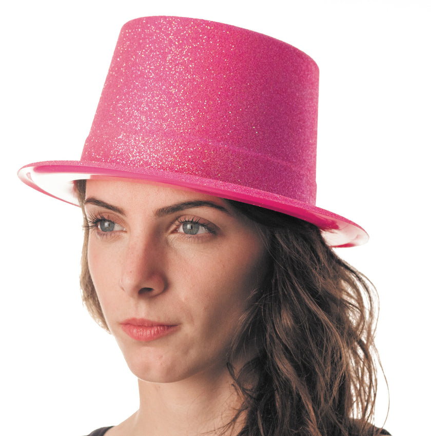 HAUT DE FORME PLASTIQUE PAILLETE FLUO 5 COULEURS ASS.