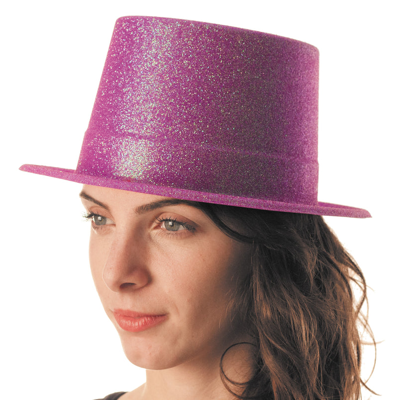 HAUT DE FORME PLASTIQUE PAILLETE FLUO 5 COULEURS ASS.