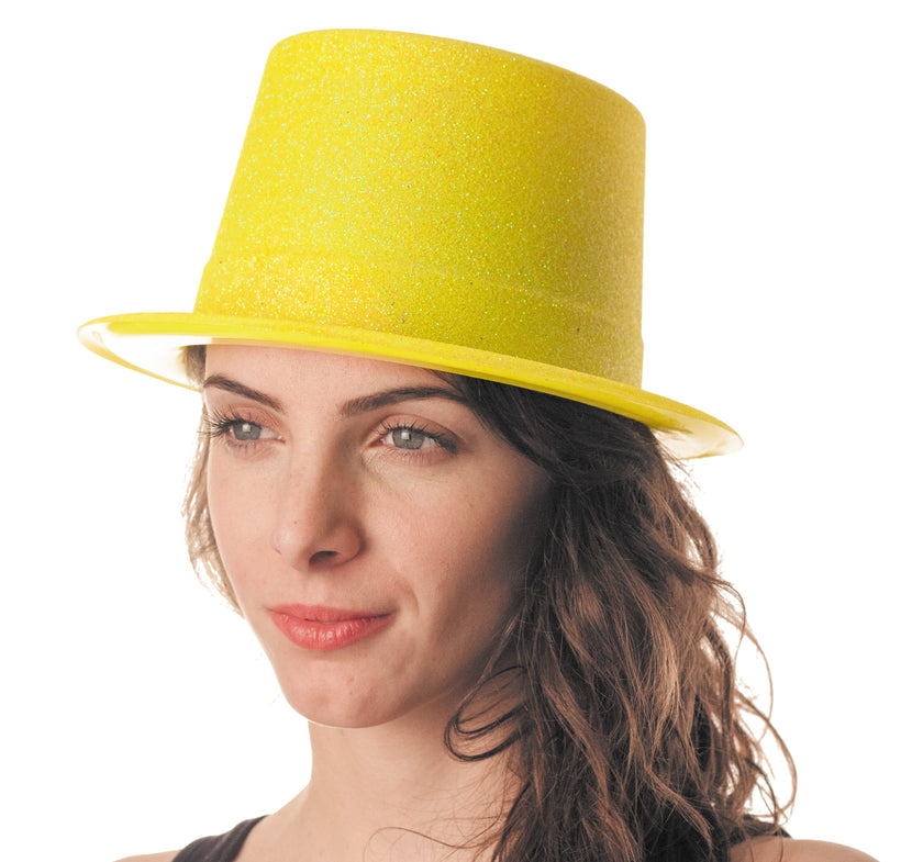 HAUT DE FORME PLASTIQUE PAILLETE FLUO 5 COULEURS ASS.