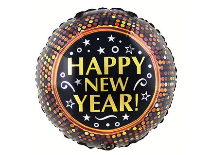 ballon aluminium rond happy new year noir or 46cm