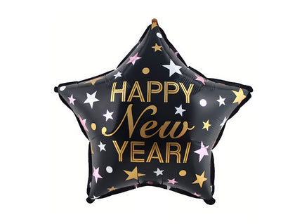 ballon aluminium étoile happy new year noir or 46x46cm