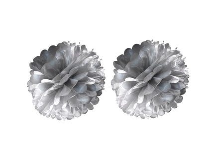 lot de 2 boules pompons métallisées argent 50cm