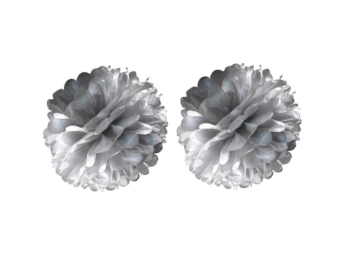 lot de 2 boules pompons métallisés argent 30cm