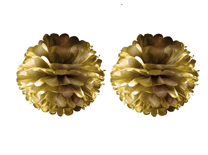 lot de 2 boules pompons métallisés or 30cm