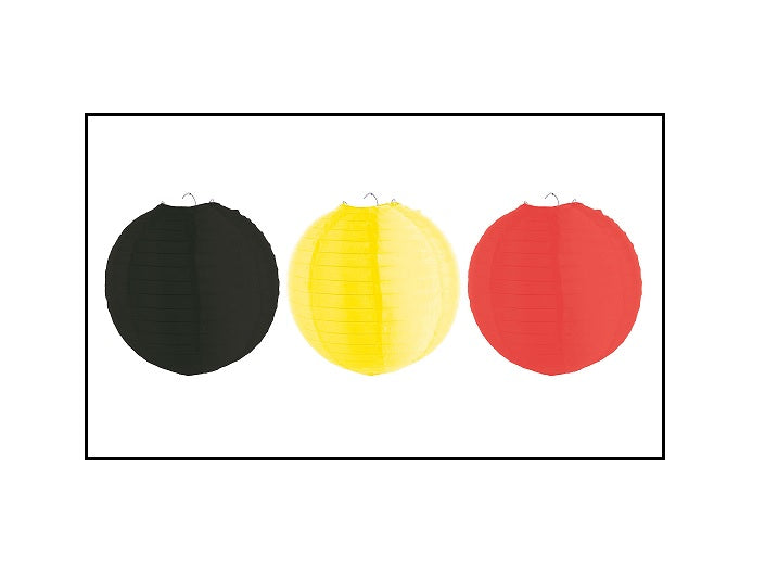 lot de 3 lampions nylon noir jaune rouge allemagne belgique 30cm