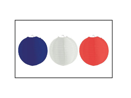 lot de 3 lampions nylon bleu blanc rouge 30cm