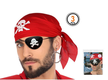 set bandana cache-oeil et boucle d''oreille pirate 3pcs