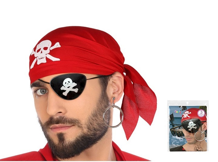 set bandana cache-oeil et boucle d''oreille pirate 3pcs