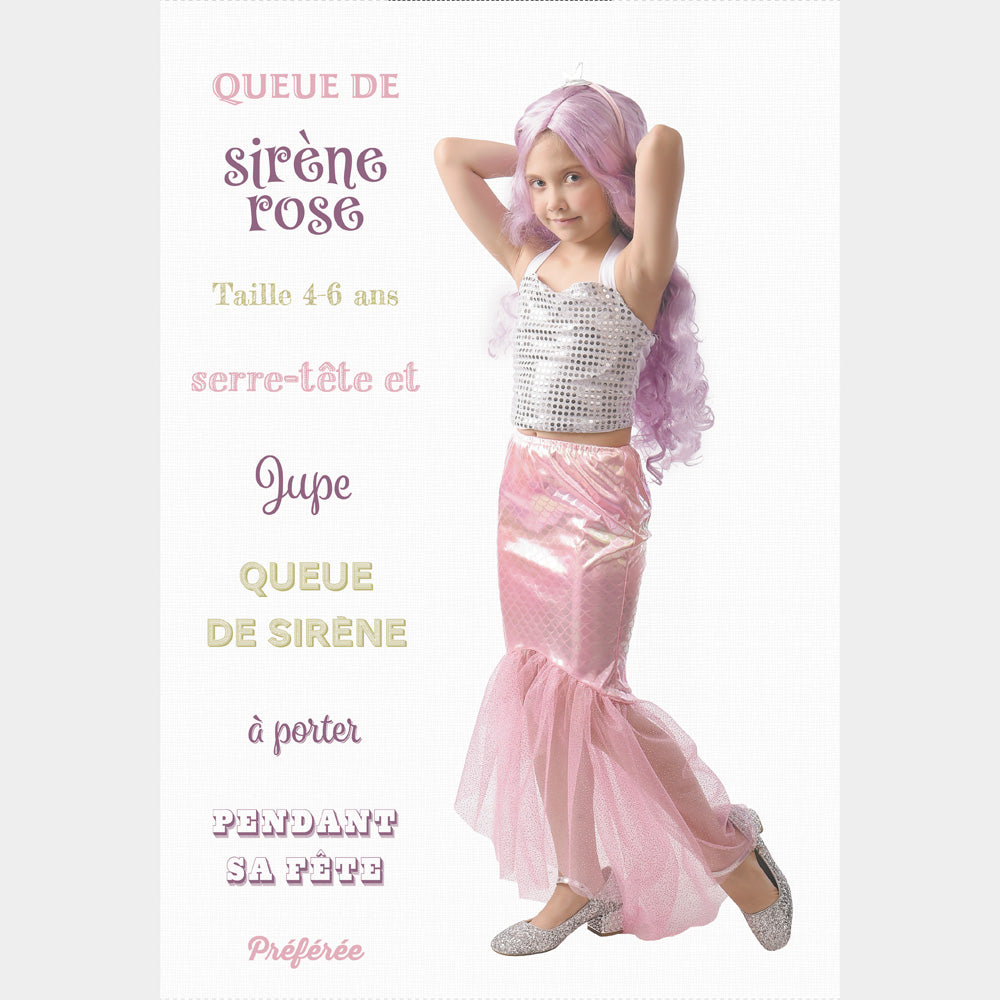 QUEUE DE SIRENE ROSE + SERRE TETE 4-6ANS